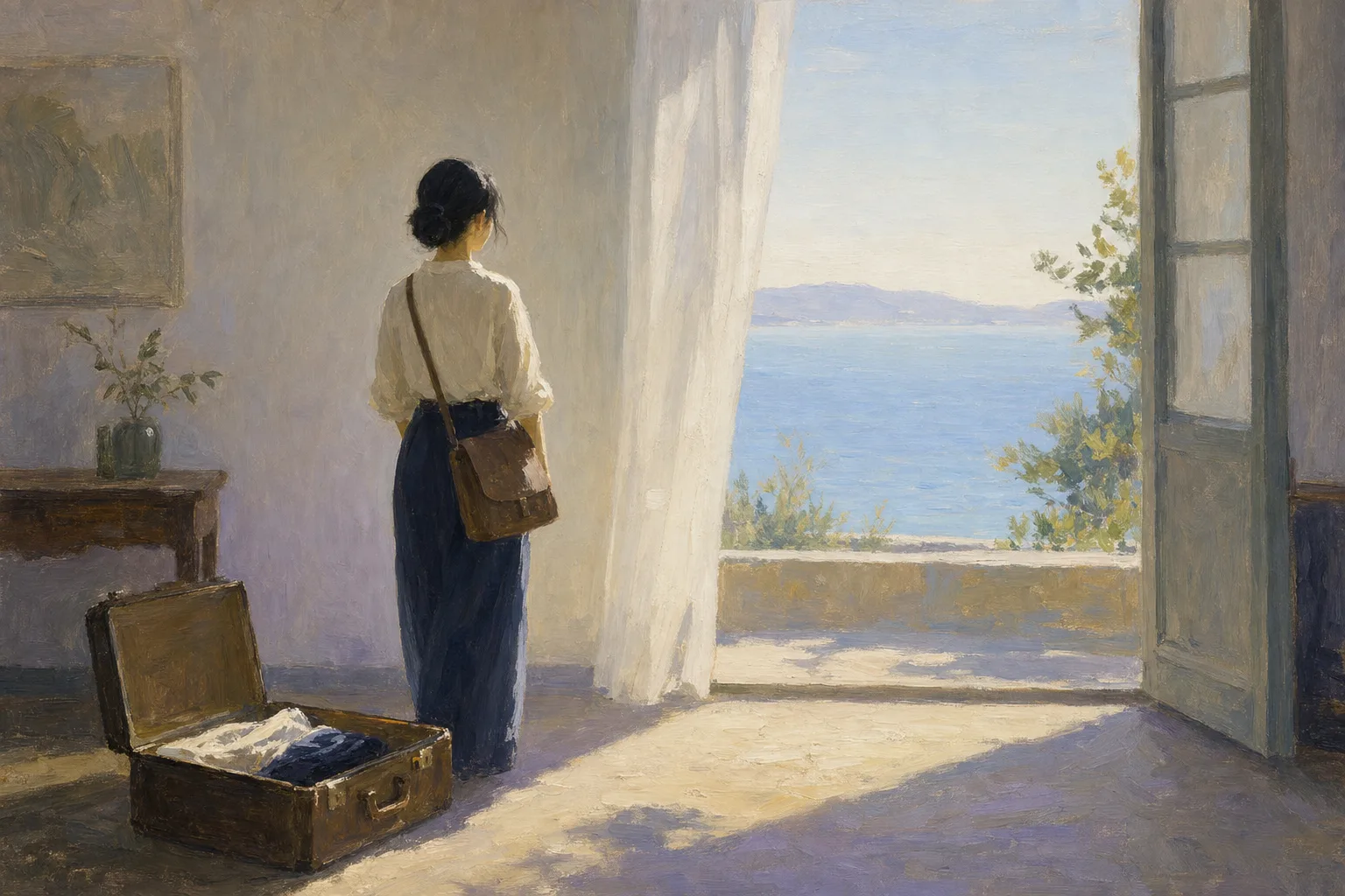 A traveler preparing to move forward