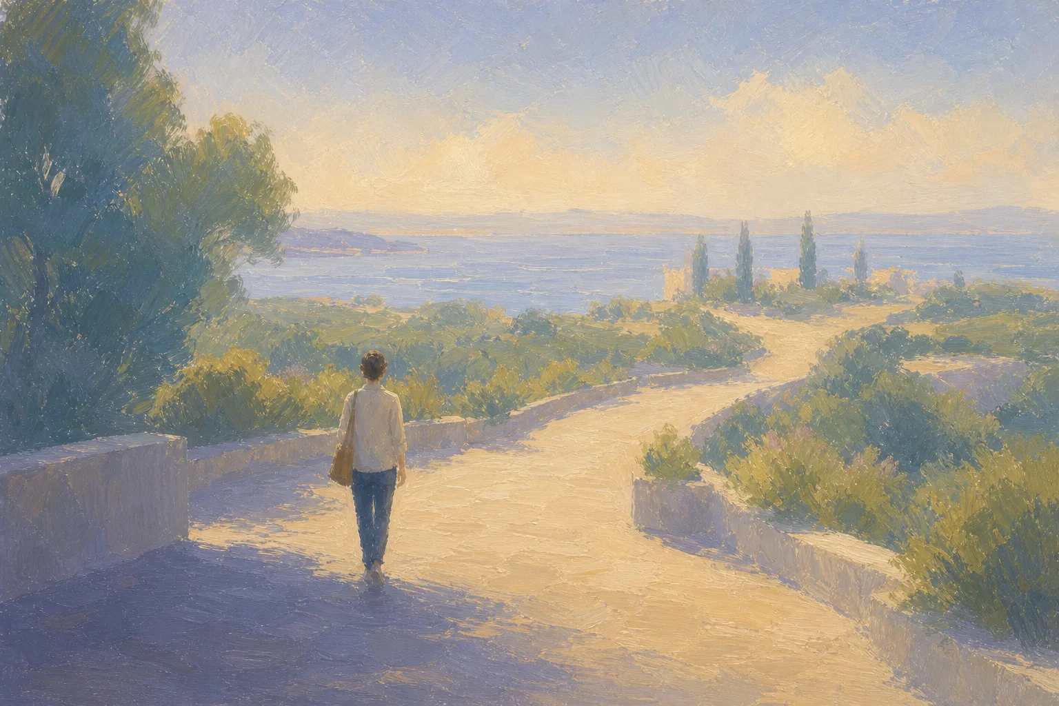 A person approaching a path formed by years of work