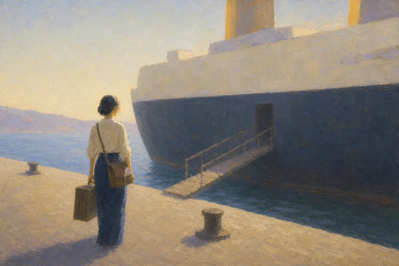 A traveler carrying her suitcase toward a waiting coastal train